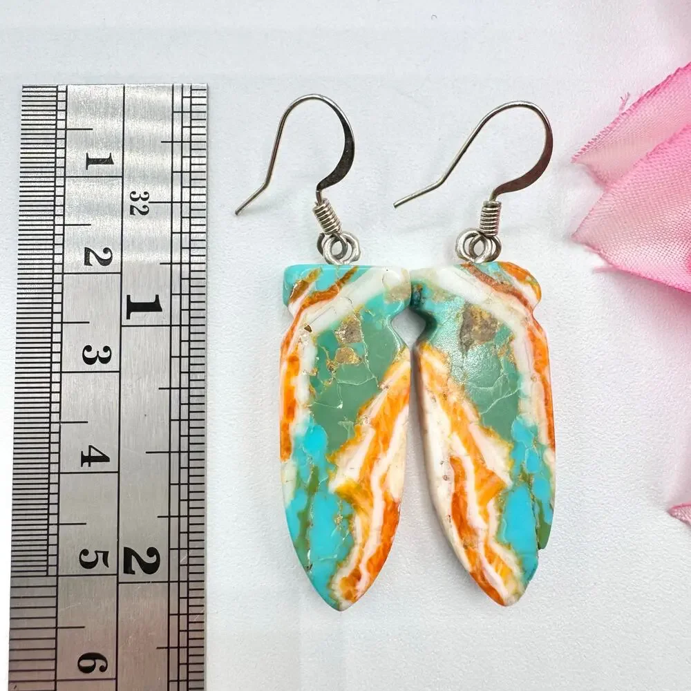 Turquoise Spiny Oyster Shell Carved Arrowhead Composite Slab Earrings Southwest - Picture 10 of 12